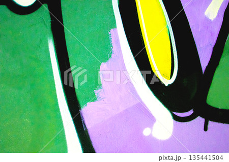 Abstract Graffiti Art in Green, Purple, Yellow with Bold Black Lines for Modern 2000s, Y2K Style Abstract Graffiti Art in Green, Purple, Yellow with Bold Black Lines for Modern 2000s, Y2K Style 135441504