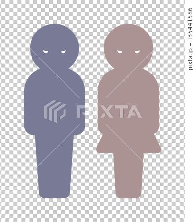 怖い顔で睨む男女のシルエットアイコン - 二人の悪い人や犯人･虐待やいじめ･監視のイメージイラスト 135441586