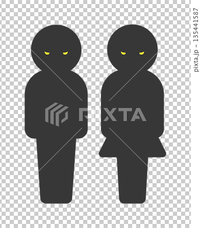 怖い顔で睨む男女のシルエットアイコン - 二人の悪い人や犯人･虐待やいじめ･監視のイメージイラスト 135441587