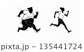 ジョギングで痩せて美しい体型を手に入れた女性の白黒イラスト 135441724