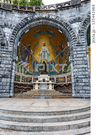 Interior of the Basilica in the Sanctuary of Lourdes, France. 135441969
