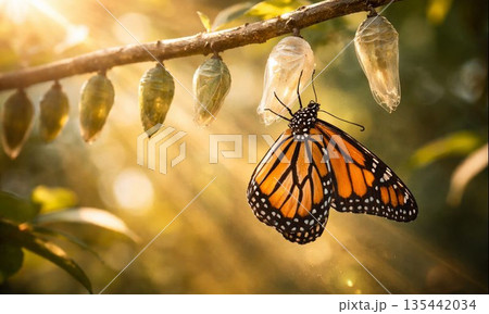 蝶の羽化と成長の瞬間　自然が象徴する変化と再生 135442034