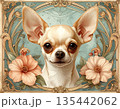 花飾りフレームのチワワ肖像画風 135442062