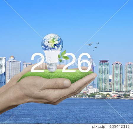 Happy new year 2026 green ecology and saving energy concept, Elements of this image furnished by NASA Happy new year 2026 green ecology and saving energy concept, Elements of this image furnished by NASA 135442313