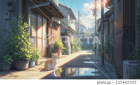 通りで日向ぼっこする猫 135442353