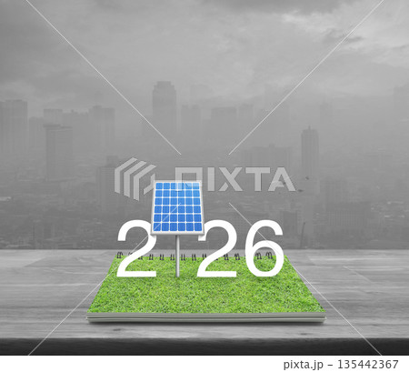 Happy new year 2026 green ecology and saving energy concept Happy new year 2026 green ecology and saving energy concept 135442367