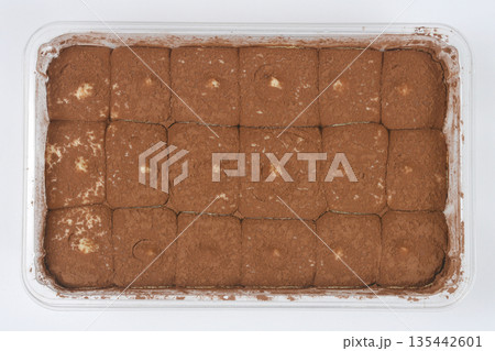 Tiramisu Dessert in Square Plastic Box Tiramisu Dessert in Square Plastic Box 135442601