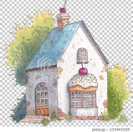 house watercolor home illustration soft colors 135443594