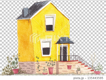 house watercolor art cute residential building 135443595