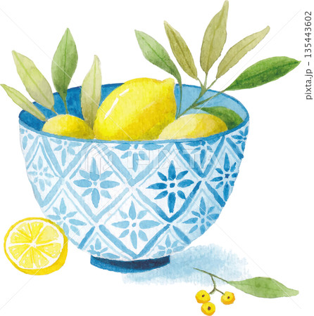 Lemon watercolor illustration element isolated 135443602
