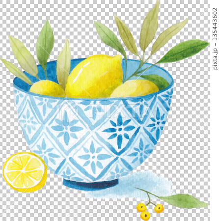 Lemon watercolor illustration element isolated 135443602