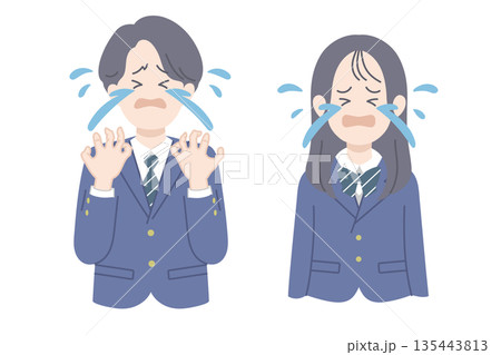 号泣する学生 男女 上半身 イラスト 号泣する学生 男女 上半身 イラスト 135443813