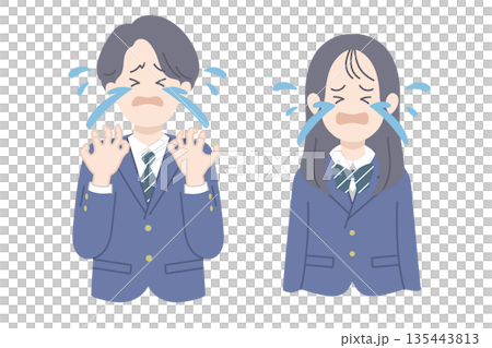 哭泣的學生，男女，上半身插圖 135443813