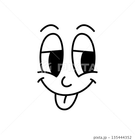 Cartoon character sticking tongue out with half-lidded eyes. Funny and mischievous comic expression 135444352
