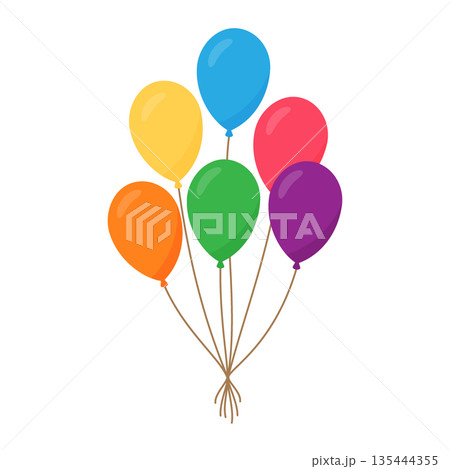 Colorful balloon bouquet illustration. Festive balloons for birthday, party and celebration designs Colorful balloon bouquet illustration. Festive balloons for birthday, party and celebration designs 135444355