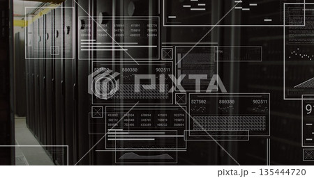 Black server racks standing along left data...のイラスト素材 [135444720] - PIXTA