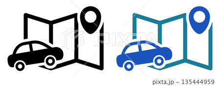 地図上の目的地へ向かう車のアイコン｜ナビゲーション・ドライブ・移動 135444959