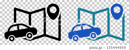 地図上の目的地へ向かう車のアイコン｜ナビゲーション・ドライブ・移動 135444959