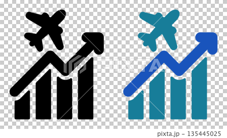 Graph and airplane icon representing the growing aviation industry 135445025