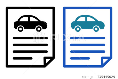 自動車のアイコンが載った車両管理・レンタカー契約書のシンプル書類アイコン 自動車のアイコンが載った車両管理・レンタカー契約書のシンプル書類アイコン 135445029