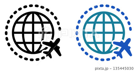 地球を巡る飛行機のグローバル旅行・海外ビジネスのシンプルアイコン 135445030