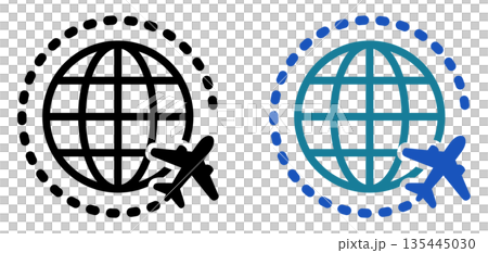 地球を巡る飛行機のグローバル旅行・海外ビジネスのシンプルアイコン 135445030