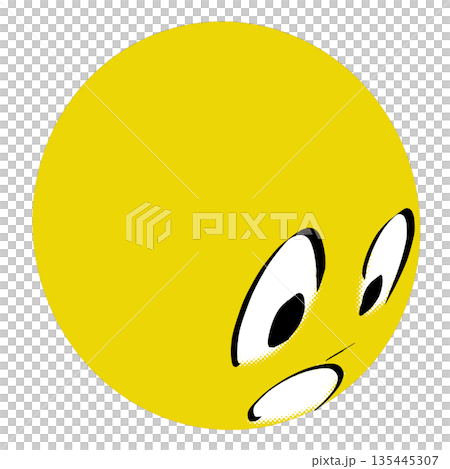 A cartoon-style icon of a round moon-like face looking surprised A cartoon-style icon of a round moon-like face looking surprised 135445307