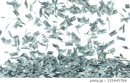 Falling dollar bills 3d transparent background Falling dollar bills 3d transparent background 135445764