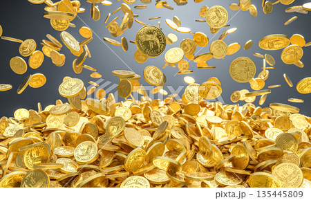 Golden coins raining down 3d Golden coins raining down 3d 135445809