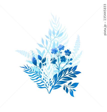 Blue flowers bouquet small. Hand drawn. Not AI, vector illustration Blue flowers bouquet small. Hand drawn. Not AI, vector illustration 135445833