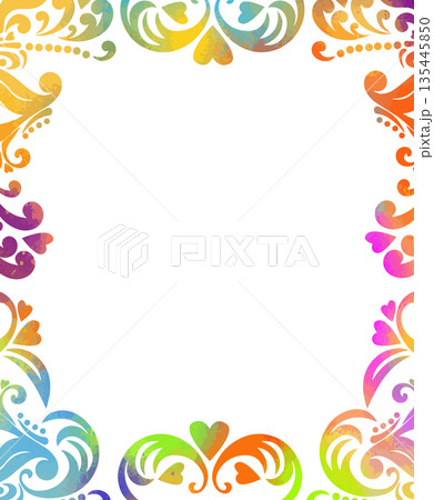 Classic Baroque border colored ornamental. Scroll swirl curl engraving vector illustration. Hand drawing Frame with curls Not AI, Classic Baroque border colored ornamental. Scroll swirl curl engraving vector illustration. Hand drawing Frame with curls Not AI, 135445850