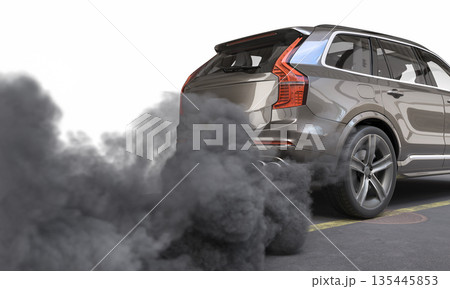 Car exhaust pipe emitting thick black smoke 3d 135445853