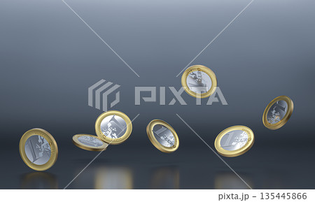 Euro coins falling dark surface 3d 135445866