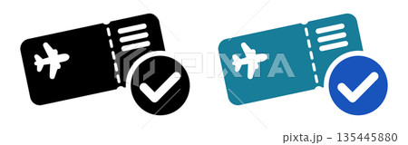 航空券の予約完了を表すチェックマーク付きチケットアイコン 135445880