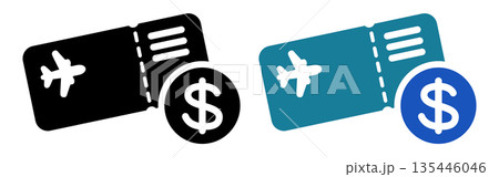 ドルマーク付き航空券アイコン｜海外旅行の料金・支払い・外貨決済を表すUI素材 135446046