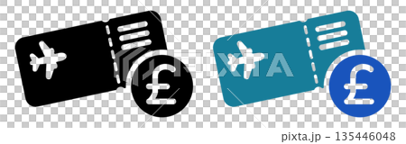 帶有英鎊符號的機票圖示 | 海外旅遊費用、英鎊、外幣支付 UI 素材 135446048