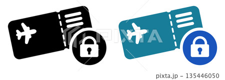 セキュアな航空券を表す鍵付きチケットアイコン｜電子チケット・安全な予約管理 135446050