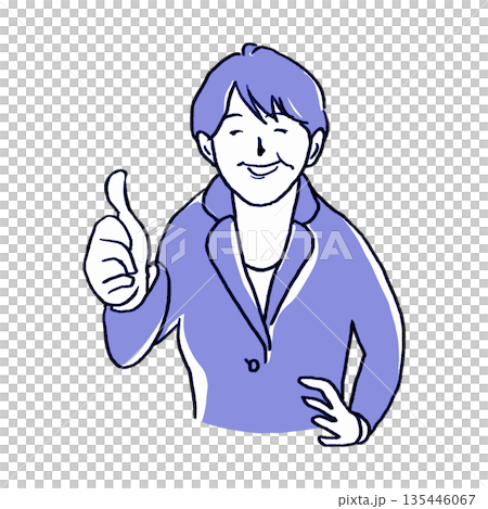 A middle-aged businesswoman with a smile [Pencil drawing in blue] 135446067