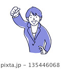 ガッツポーズするミドルビジネスウーマン【鉛筆画青系】 135446068