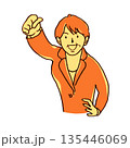 ガッツポーズするミドルビジネスウーマン【鉛筆画黄系】 135446069
