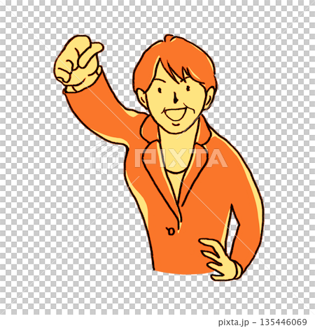 Middle-aged businesswoman pumping her fist [pencil drawing yellow] 135446069
