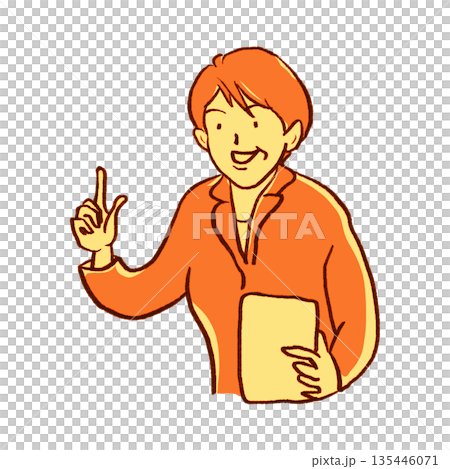 説明するミドルビジネスウーマン【鉛筆画黄系】 135446071