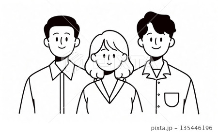 シンプルなモノライン調の人物イラスト 135446196
