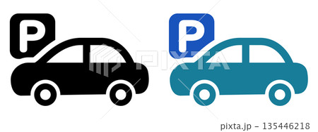 駐車場を表す車とPマークのシンプルなフラットアイコン 135446218