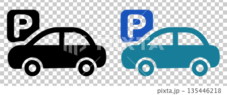駐車場を表す車とPマークのシンプルなフラットアイコン 135446218