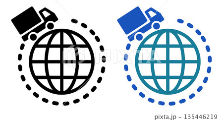 世界配送を表すトラックと地球のシンプルな物流アイコン 135446219