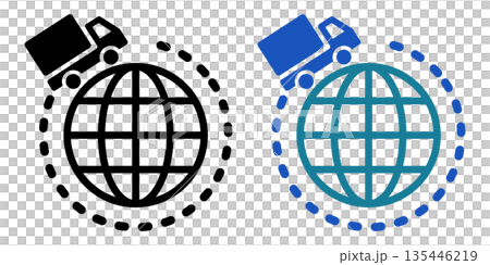 世界配送を表すトラックと地球のシンプルな物流アイコン 135446219