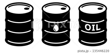 石油ドラム缶のシンプルな白黒アイコンセット 135446220
