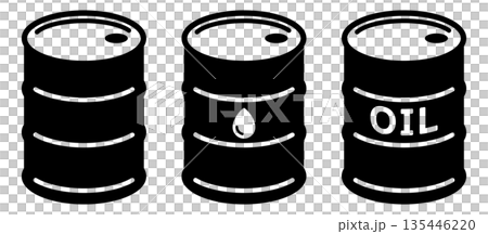 石油ドラム缶のシンプルな白黒アイコンセット 135446220