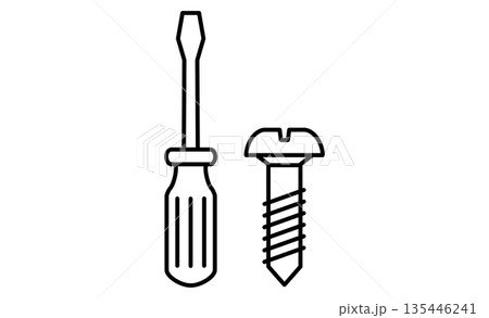 技術の授業:工具(ドライバー)とネジの線画アイコンイラスト 技術の授業:工具(ドライバー)とネジの線画アイコンイラスト 135446241